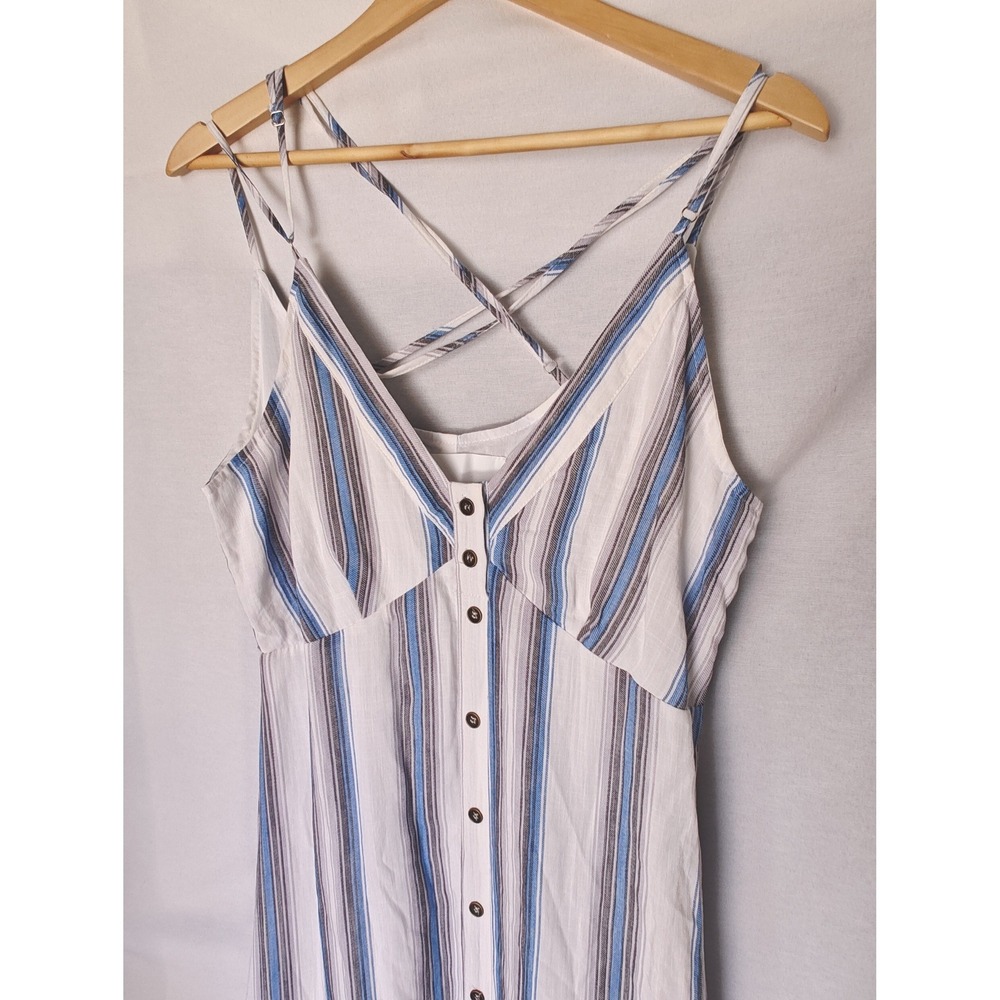 Vacate The Label Dress Standby Midi Panama Stripe Tiered Vneck White Blue M New - Picture 4 of 11